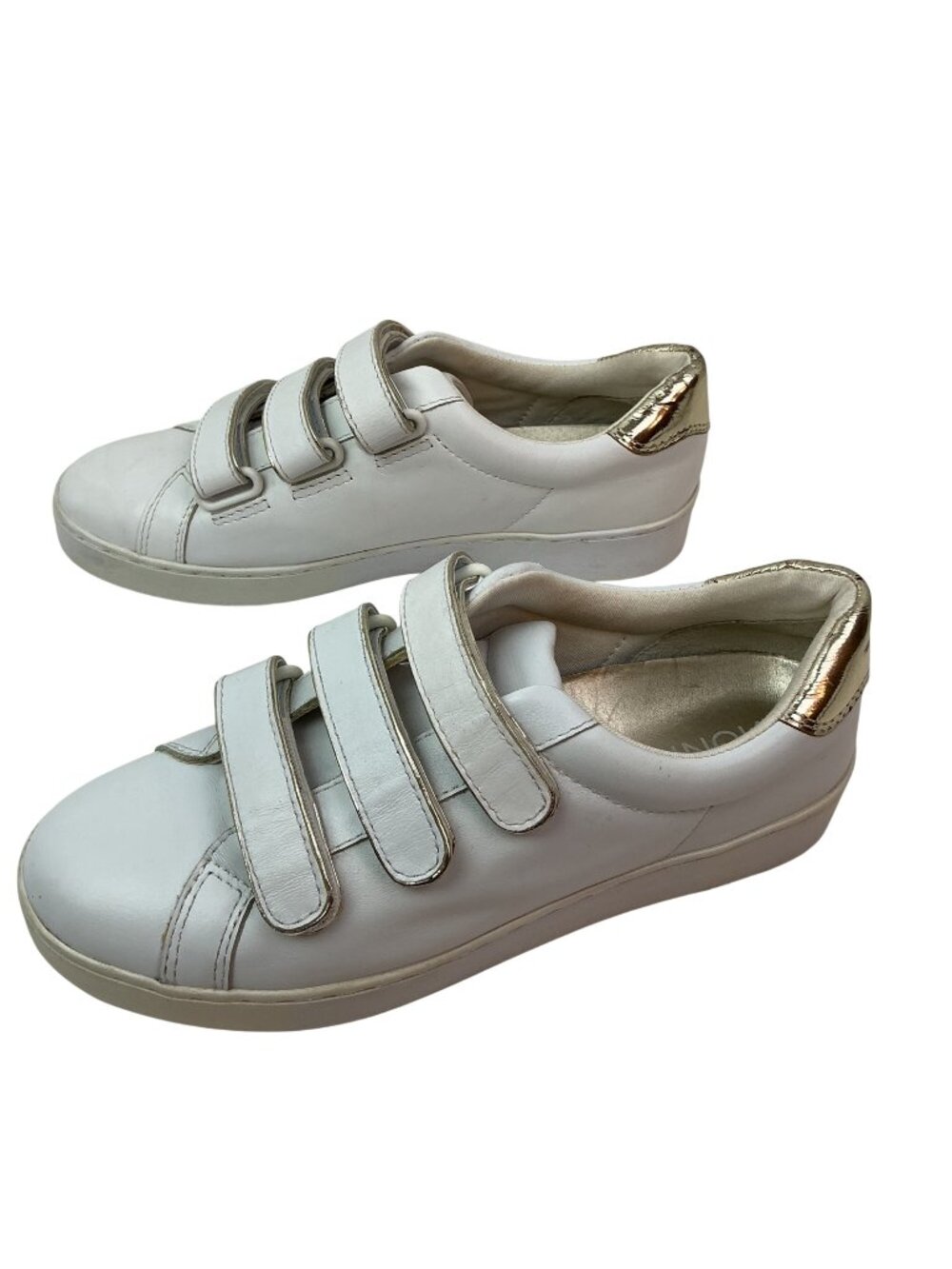 Vionic Bobbi Leather Three Strap Lowtop Sneakers Gold Accents Womens 8 White